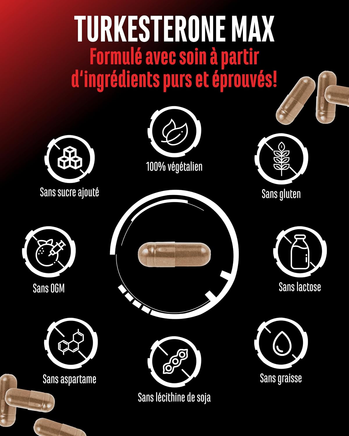 Detalle de Turkesteron Max GEN GERMAN ELITE NUTRITION – 120 capsules (1510 mg par portion journalière, vegan)