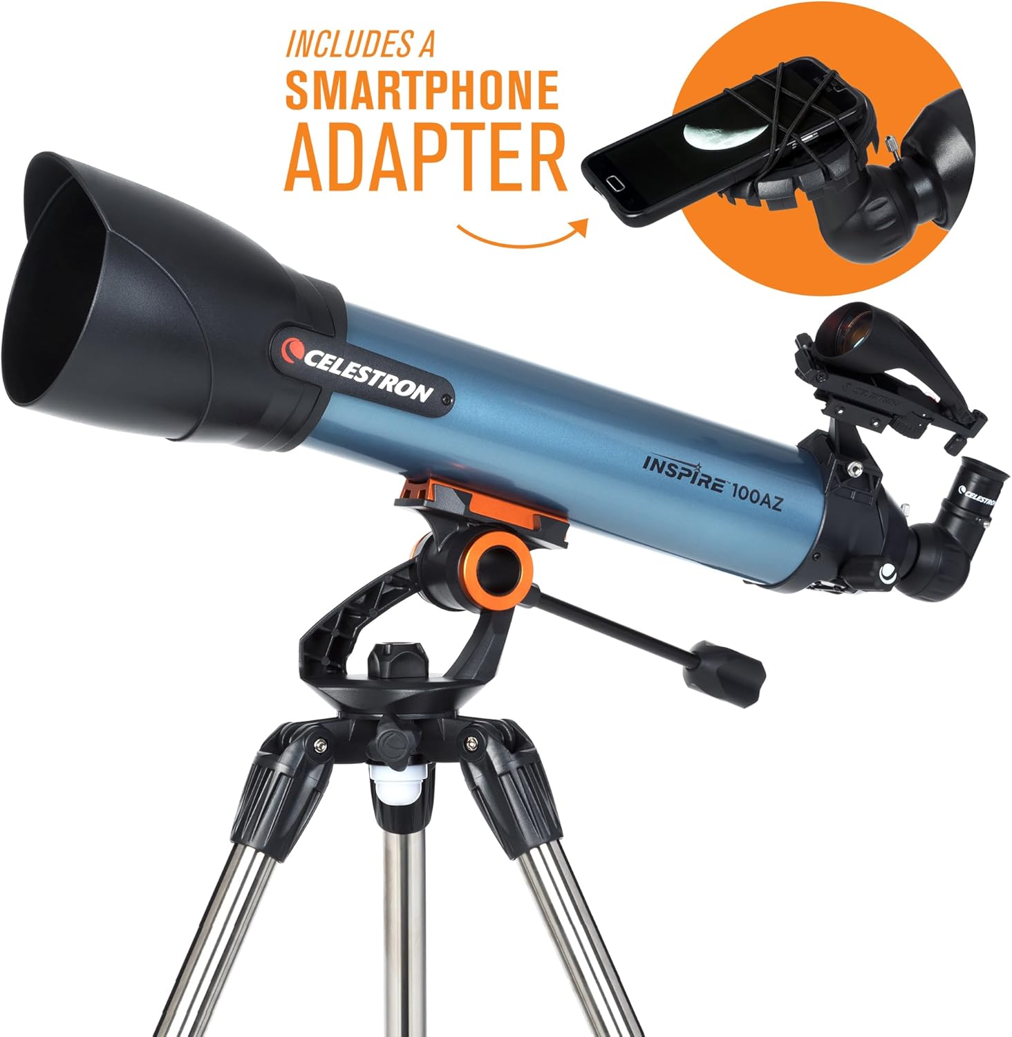Thumbnail 2 de Celestron Inspire 100AZ refractor telescope with built-in smartphone adapter (22403)