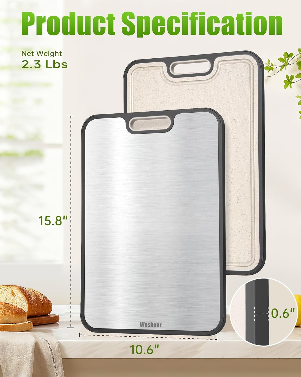 Thumbnail 6 de Washour Titanium Cutting Board 16" ๐ช