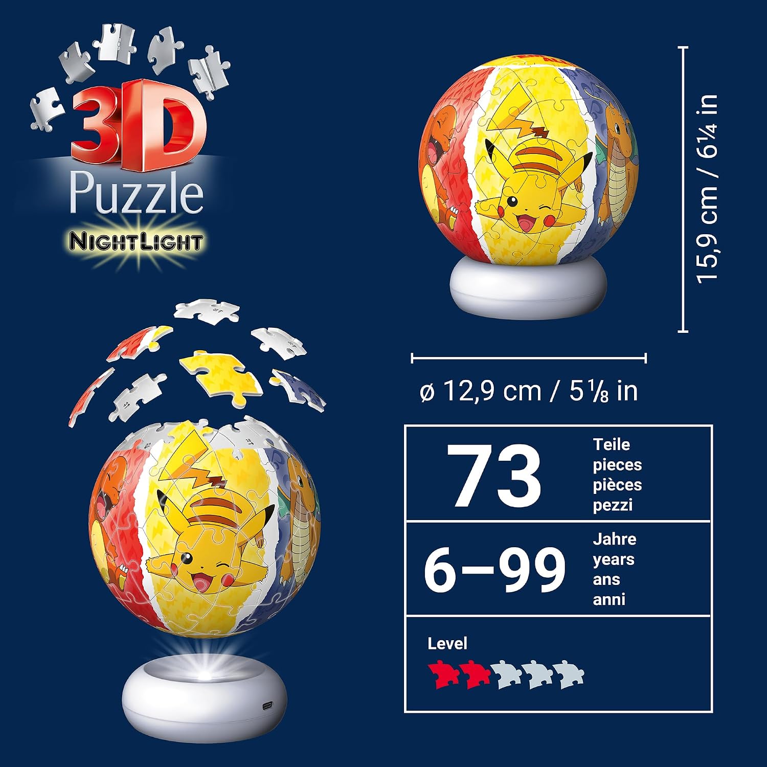 Detalle 2 de Ravensburger Pokémon 72-Piece 3D Puzzle Nightlight with LED Base