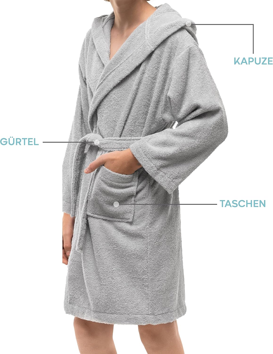 Detalle de Twinzen Bademantel für Kinder & Teenager mit Kapuze aus 100% Baumwolle (Oeko-Tex), Frottee
