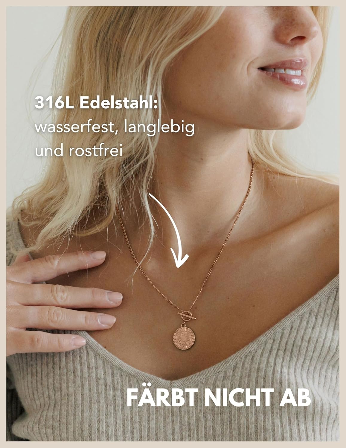 Detalle de GD GOOD.designs Kette Sonne – Wasserfeste Halskette Damen mit Sonnen Anhänger, Edelstahl 316L, 18K Gold/Roségold/Silber, verstellbar 45–50 cm