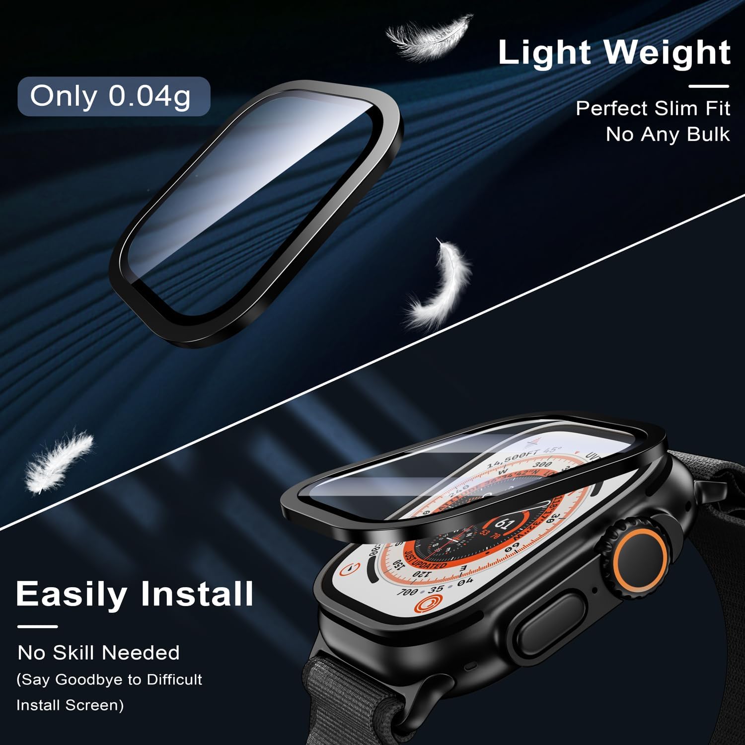 Detalle de WSKEN Tempered Glass Screen Protector for Apple Watch Ultra 3/Ultra 2 (49mm) with Titanium Alloy Frame