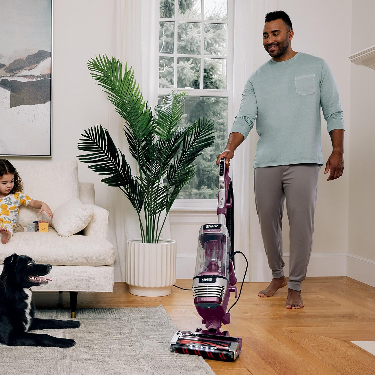 Detalle de Shark Stratos AZ3000C Upright Vacuum with DuoClean PowerFins HairPro, Red Plum