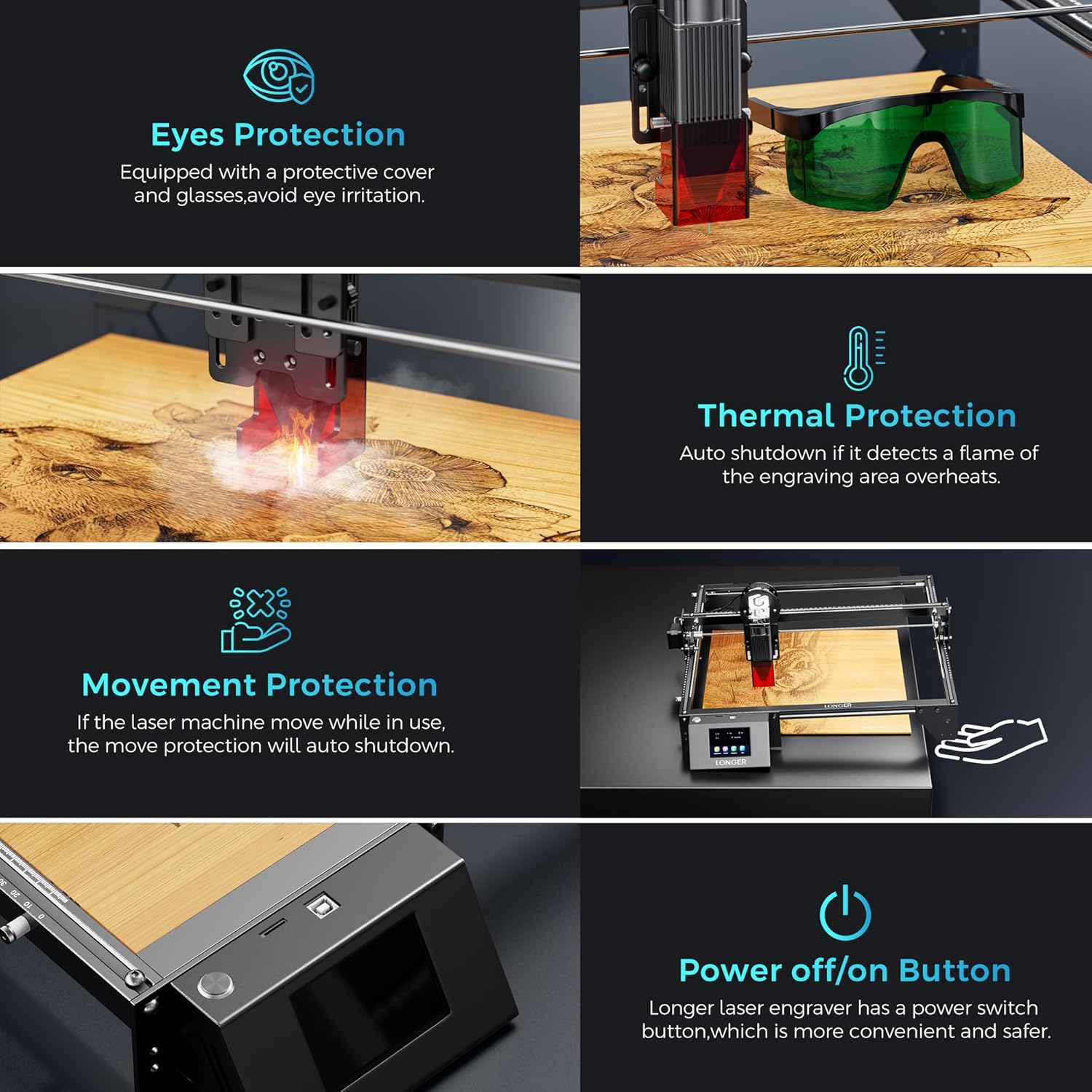 Thumbnail 6 de LONGER Ray5 10W/60W DIY Laser Engraver & Cutter with 3.5" Touch Screen — 400x400mm, 0.06mm Spot, 10000mm/min