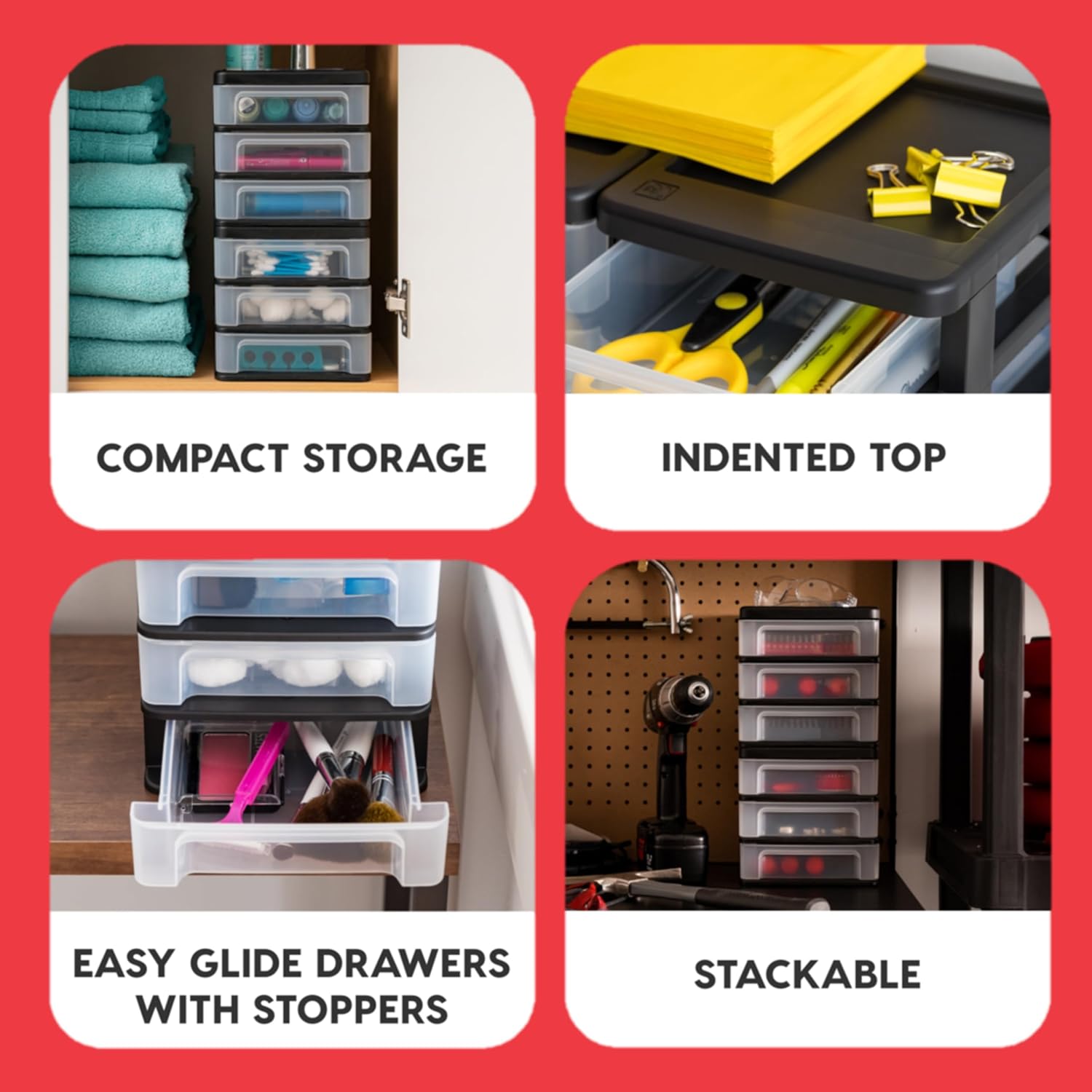 Detalle 2 de IRIS USA 587017 2-Pack 3-Drawer Plastic Desktop Organizers, Black