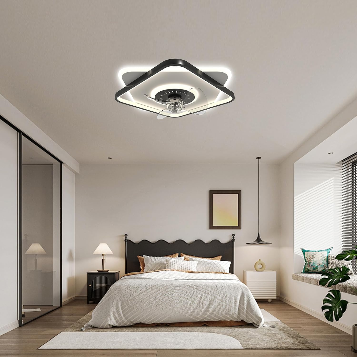 Thumbnail 1 de FRIXCHUR Low Profile Ceiling Fans with Lights and Remote: Compact, Dimmable Illumination in a Sleek Fandelier