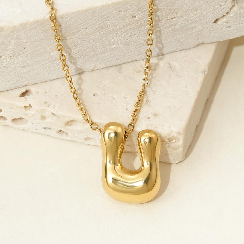 Detalle de Viwind Buchstaben-Anhänger Halskette für Damen (Bubble Letter A–Z), 48 cm, einstellbar – Geschenkbox