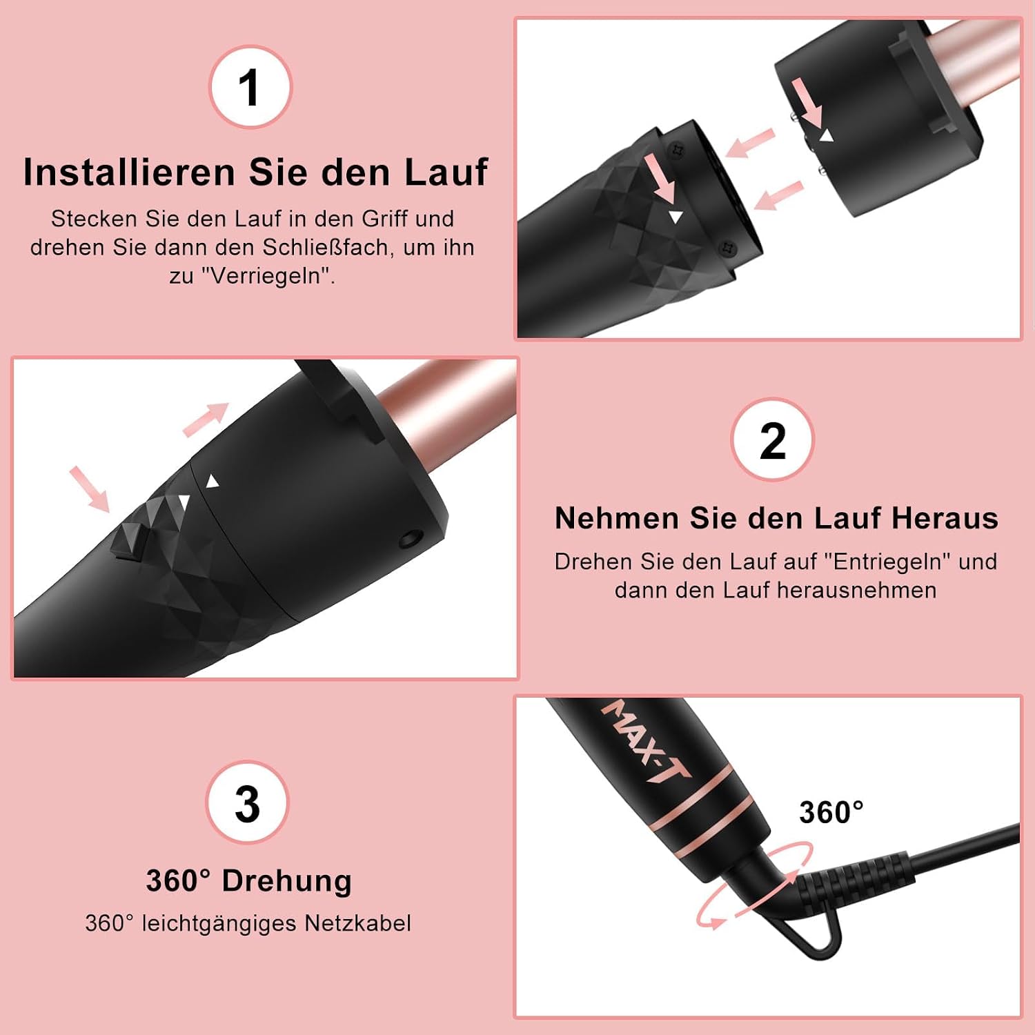 Thumbnail 6 de MAX-T 5-in-1 Lockenstab Set mit 3 Fassern und Aufsätzen 9–38 mm