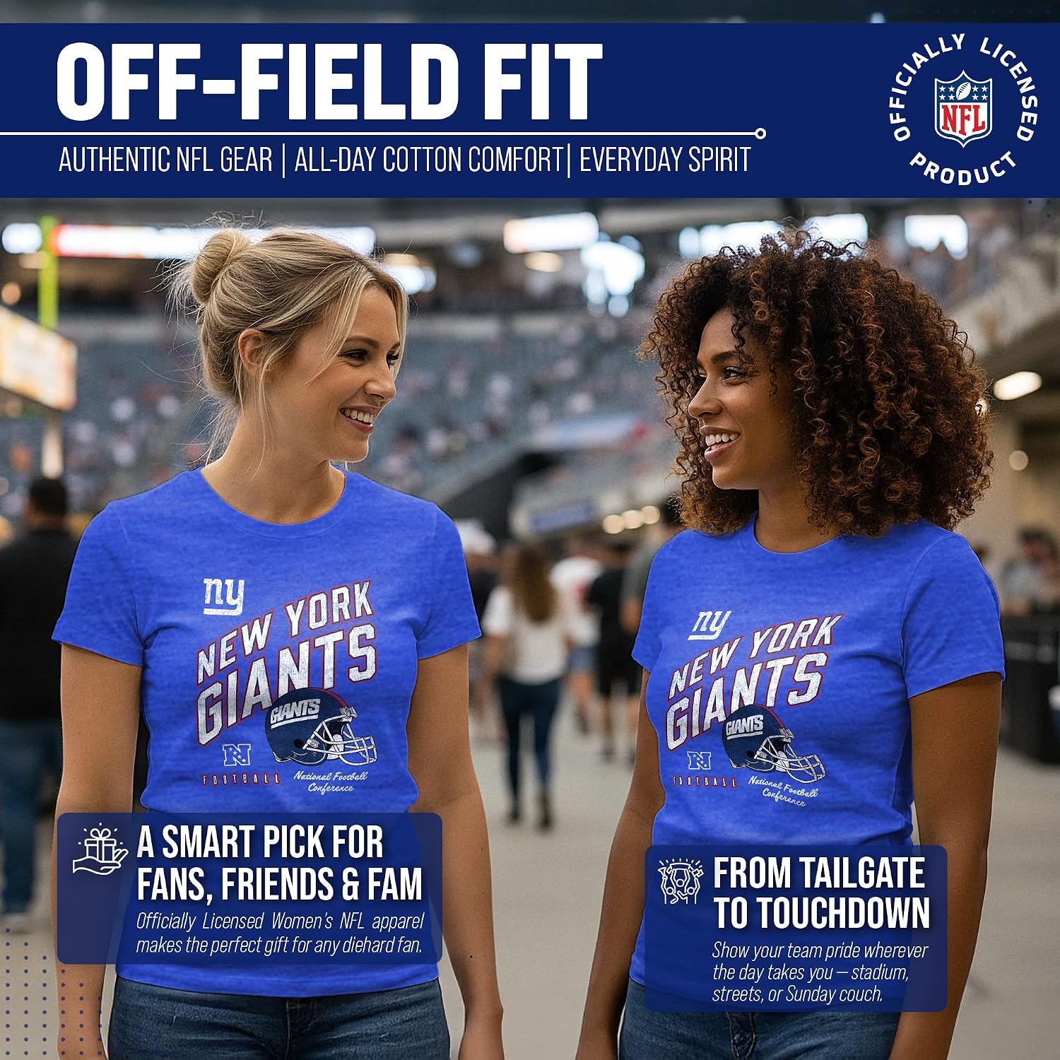 Detalle 2 de New York Giants 3001_WDSDHELMET Women’s Distressed Helmet T-Shirt, Cotton Blend
