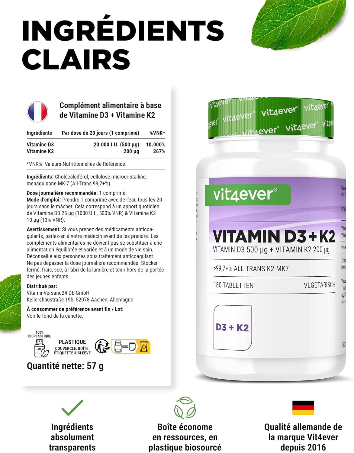 Thumbnail 5 de Vit4ever Vitamine D3 20 000 UI + K2 200 µg