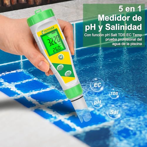 Thumbnail 1 de UIUZMAR Medidor 5 en 1 de pH y salinidad para piscina, hidroponía y más