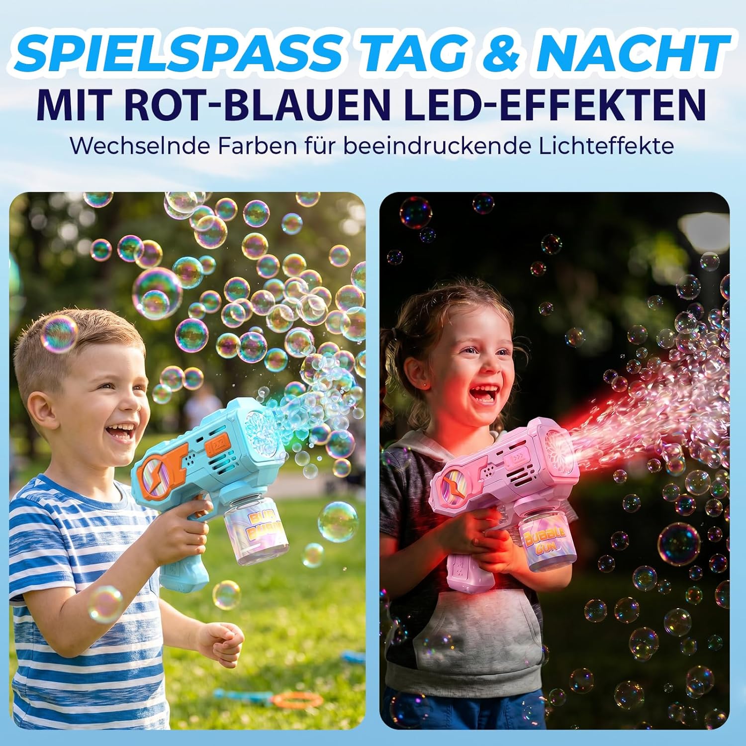 Thumbnail 5 de Blubbel 2X Seifenblasenpistole Set – LED-Schaumbläser mit 80 ml Flüssigkeit und 10000+ Blasen pro Minute