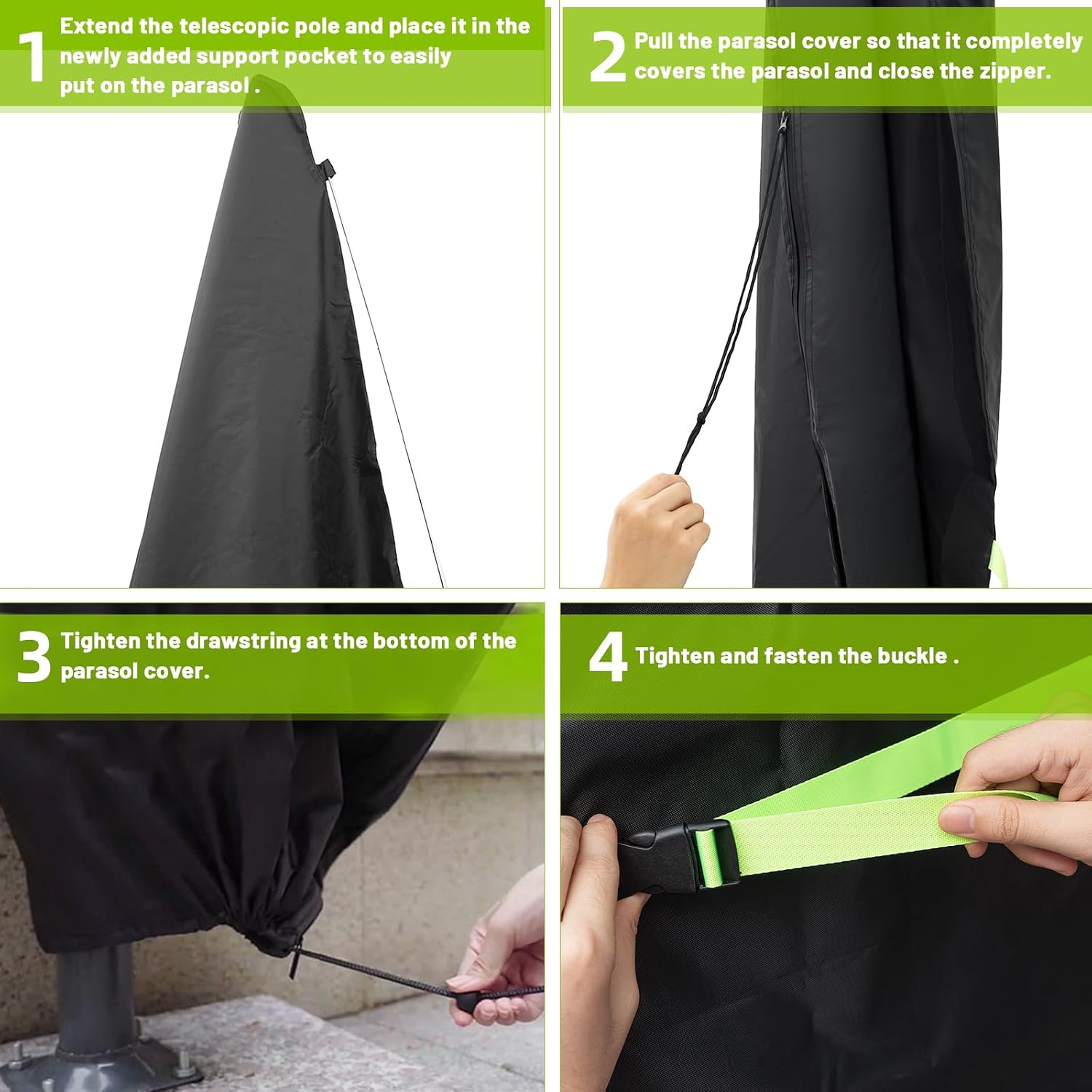 Detalle de GEMITTO Cantilever Parasol Cover (280cm) – Weatherproof 420D Oxford, UV & Windproof with Zipper