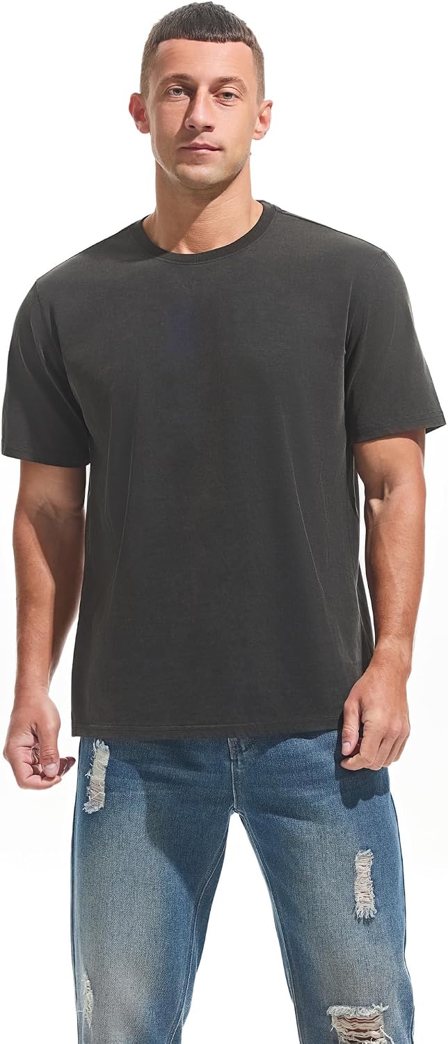 Detalle de Herren Dick T-Shirt 100% Baumwolle Heavyweight 250g/m² – Stone Washed, Regular Fit, Kurzarm