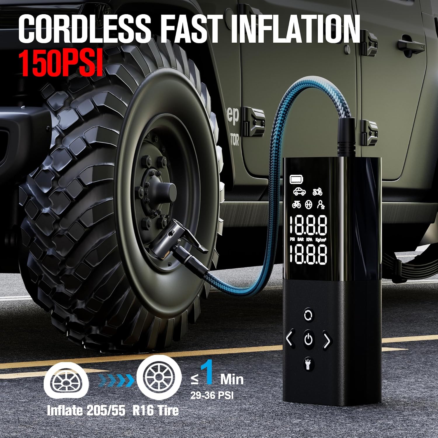 Thumbnail 1 de GOOLOO AP150 portable car tyre inflator (cordless) with LED screen and auto shut-off