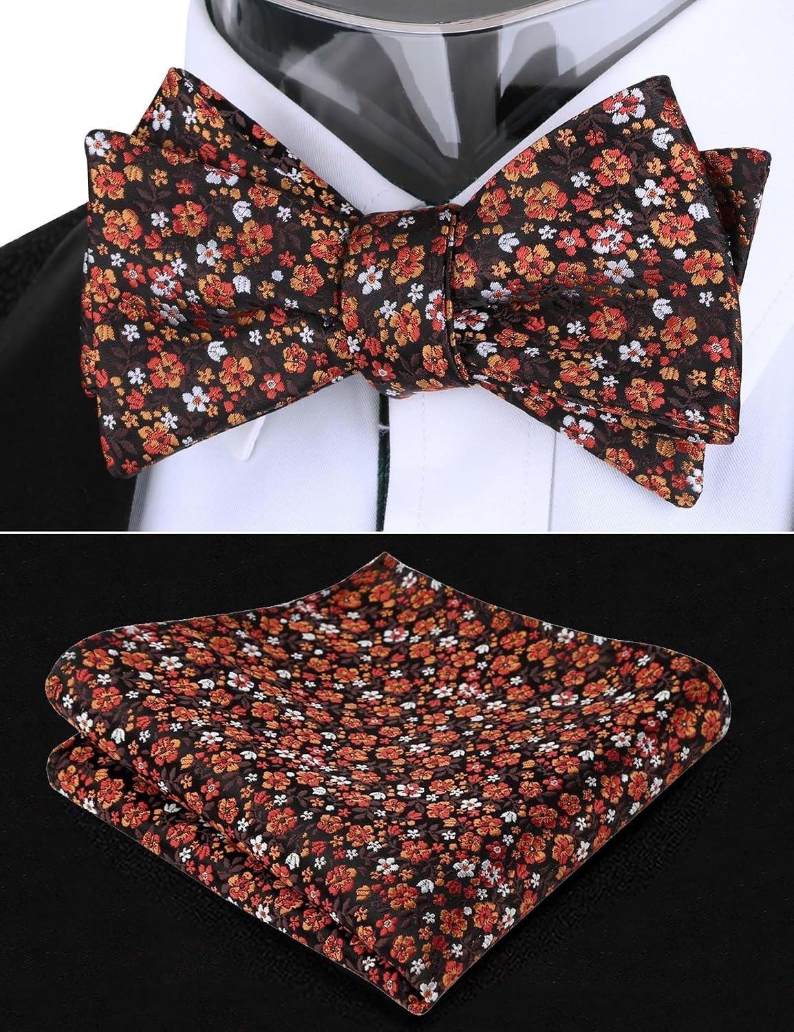 Detalle de Alizeal Floral Pattern Bow Tie & Pocket Square Set for Men