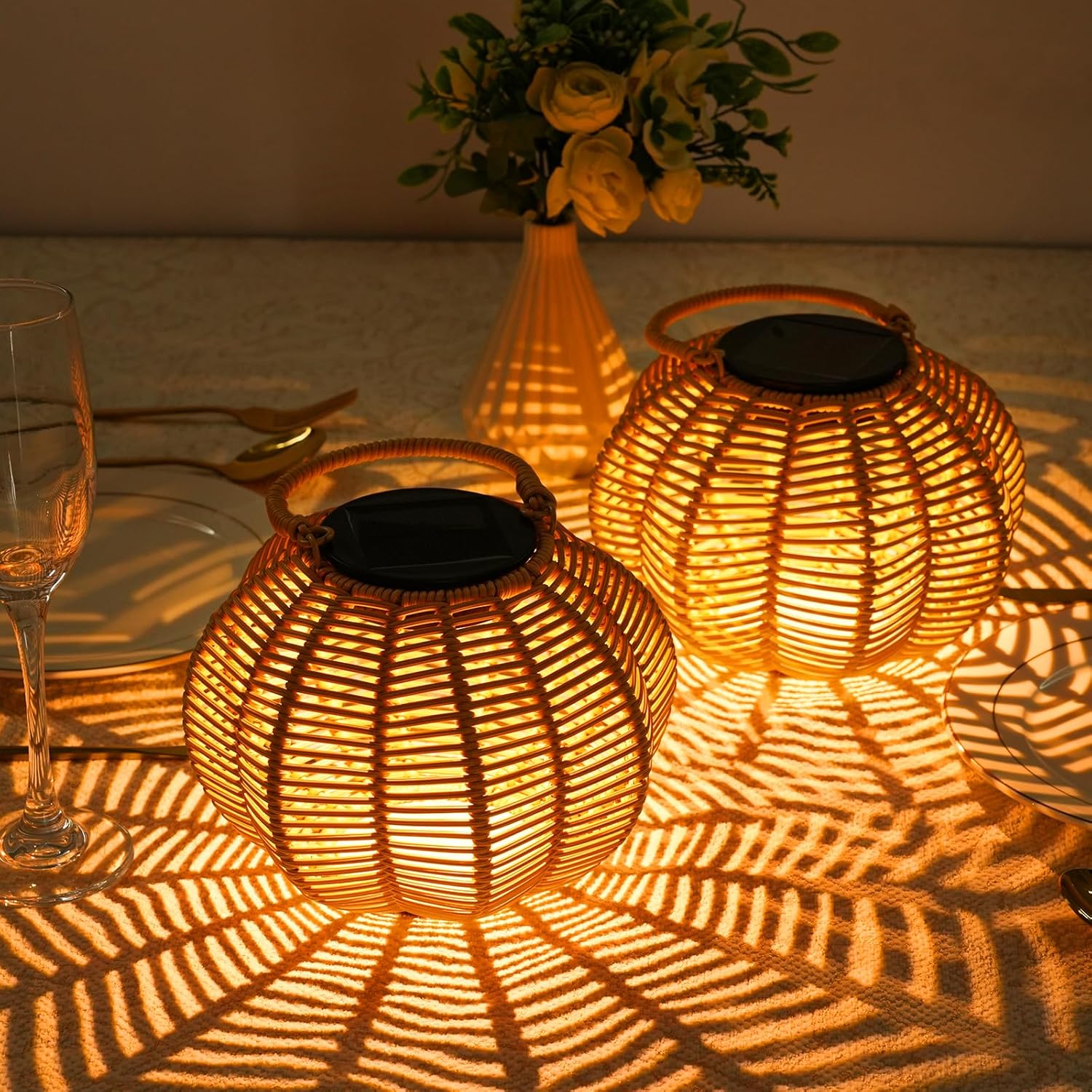 Detalle de KagoLing Solar Lights Outdoor Garden – Pumpkin Style, 2-Pack