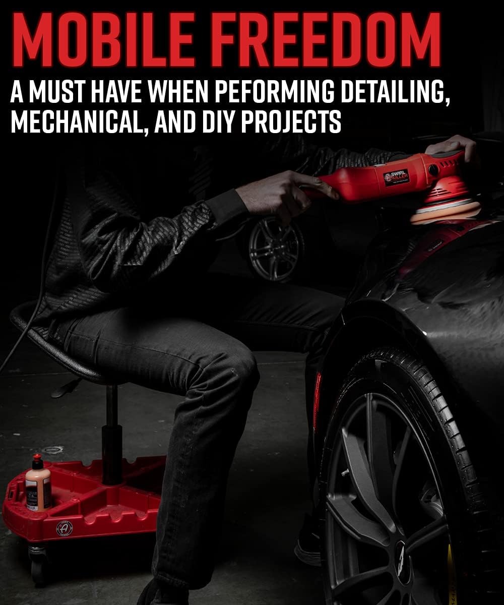 Detalle de Adam's Polishes Pro Rolling Stool: Adjustable Car Detailing Stool with Underseat Storage