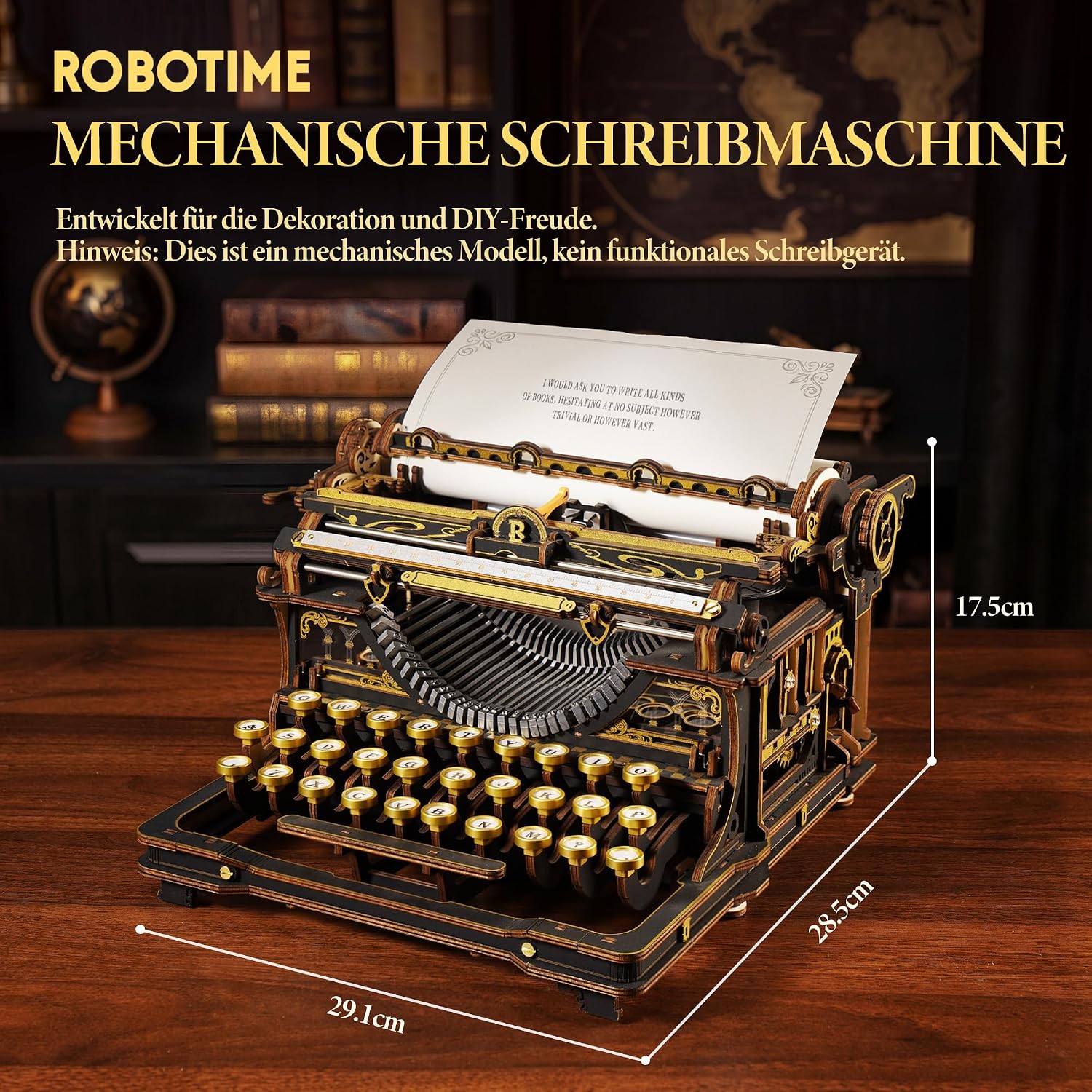 Thumbnail 1 de ROBOTIME 3D Holzpuzzle Mechanische Schreibmaschine – Vintage-Dekor LK703B (Schwarz)