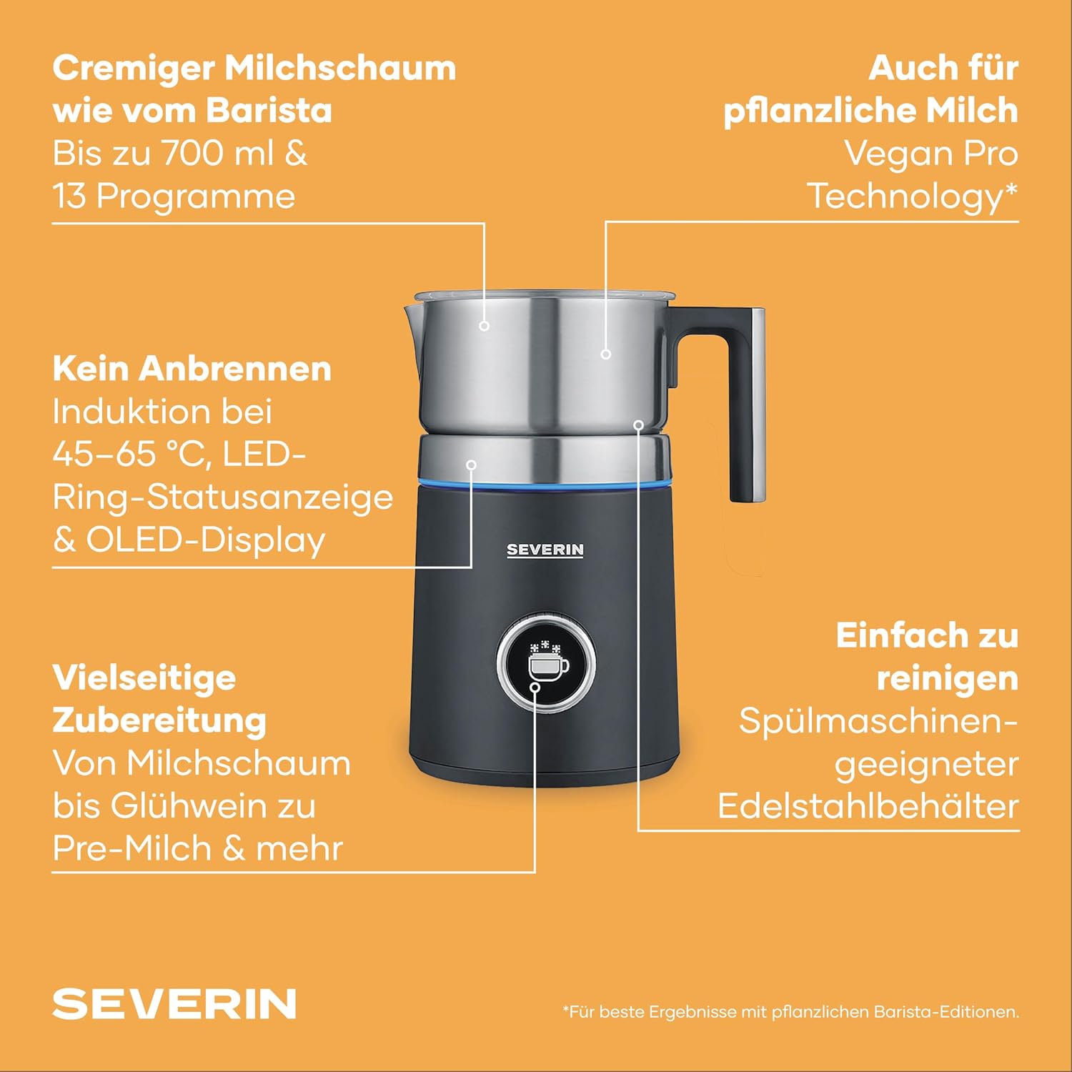 Thumbnail 3 de SEVERIN SPUMA 700 Plus Induktions-Milchaufschäumer – 13 Programme, OLED-Display, Barista-Qualität
