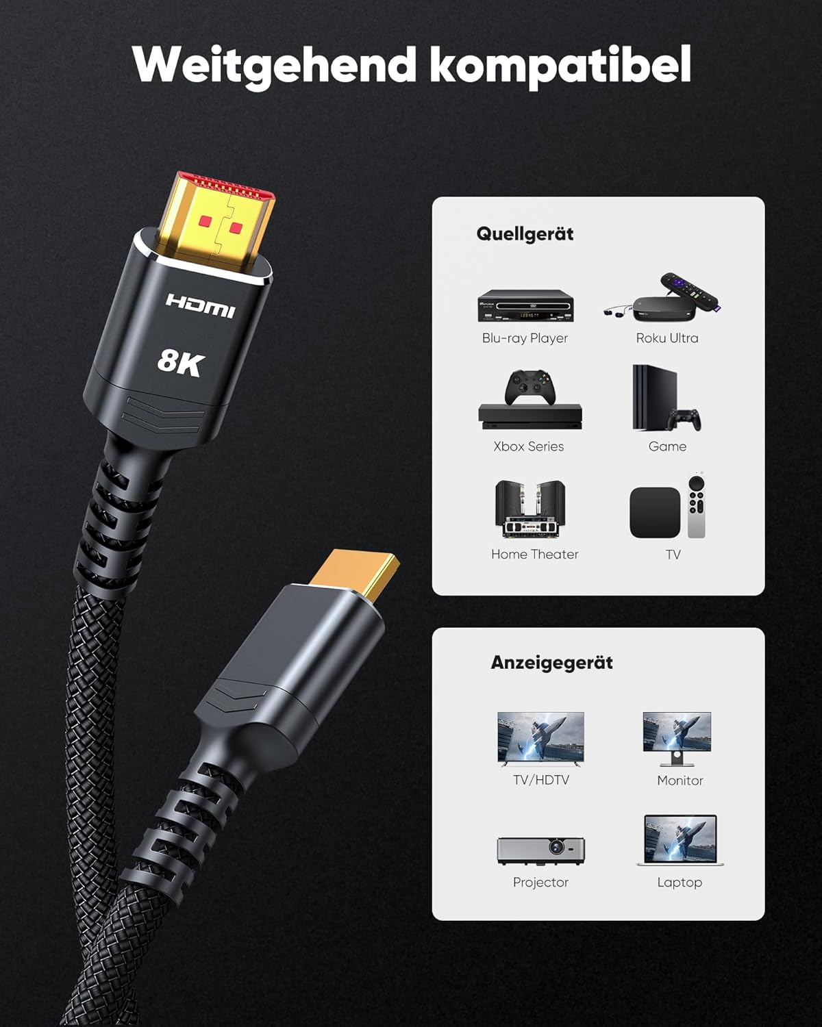 Thumbnail 6 de Highwings HDMI 2.1 Kabel 15 m – 8K/60Hz & 4K/120Hz, eARC, DTS:X, HDCP 2.2/2.3