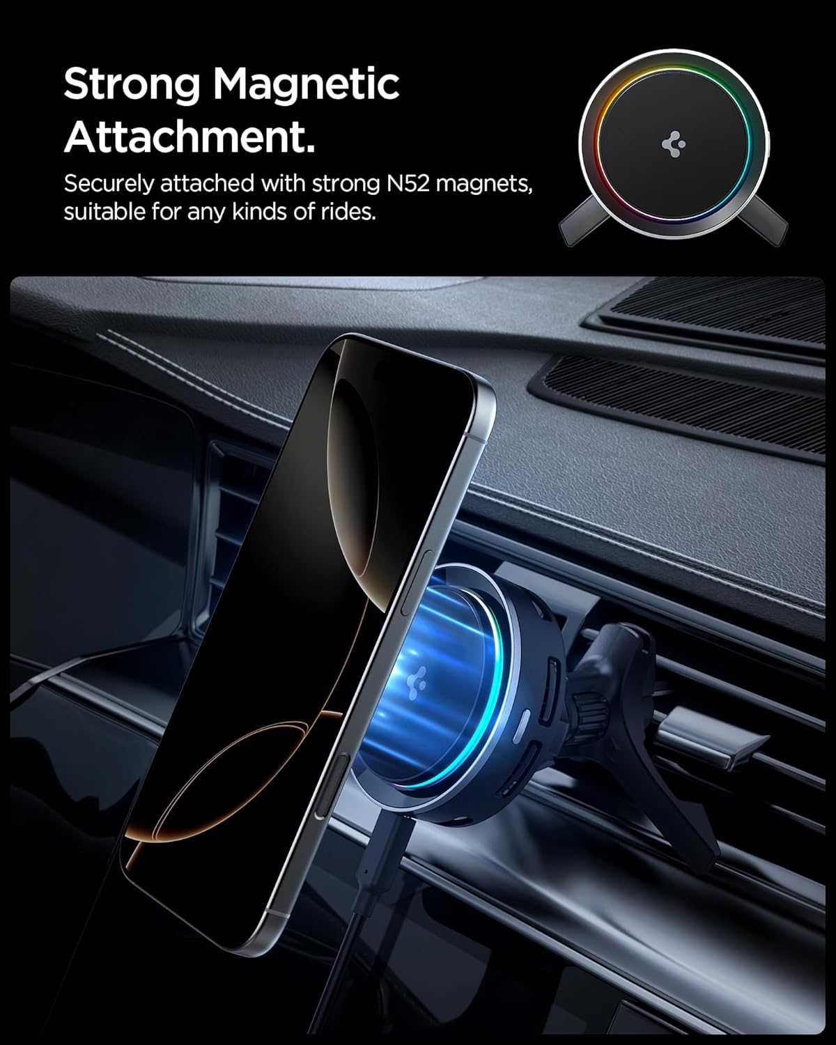 Thumbnail 3 de Spigen Essential CryoMax MagFit Qi2 15W Chargeur MagSafe voiture sans fil avec refroidissement