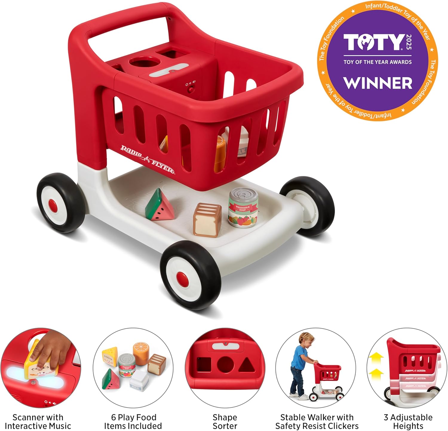 Thumbnail 1 de Radio Flyer Scan & Sort Shopping Cart for Kids 1+: Interactive Walker with Lights, Sorting Shapes and Food Set