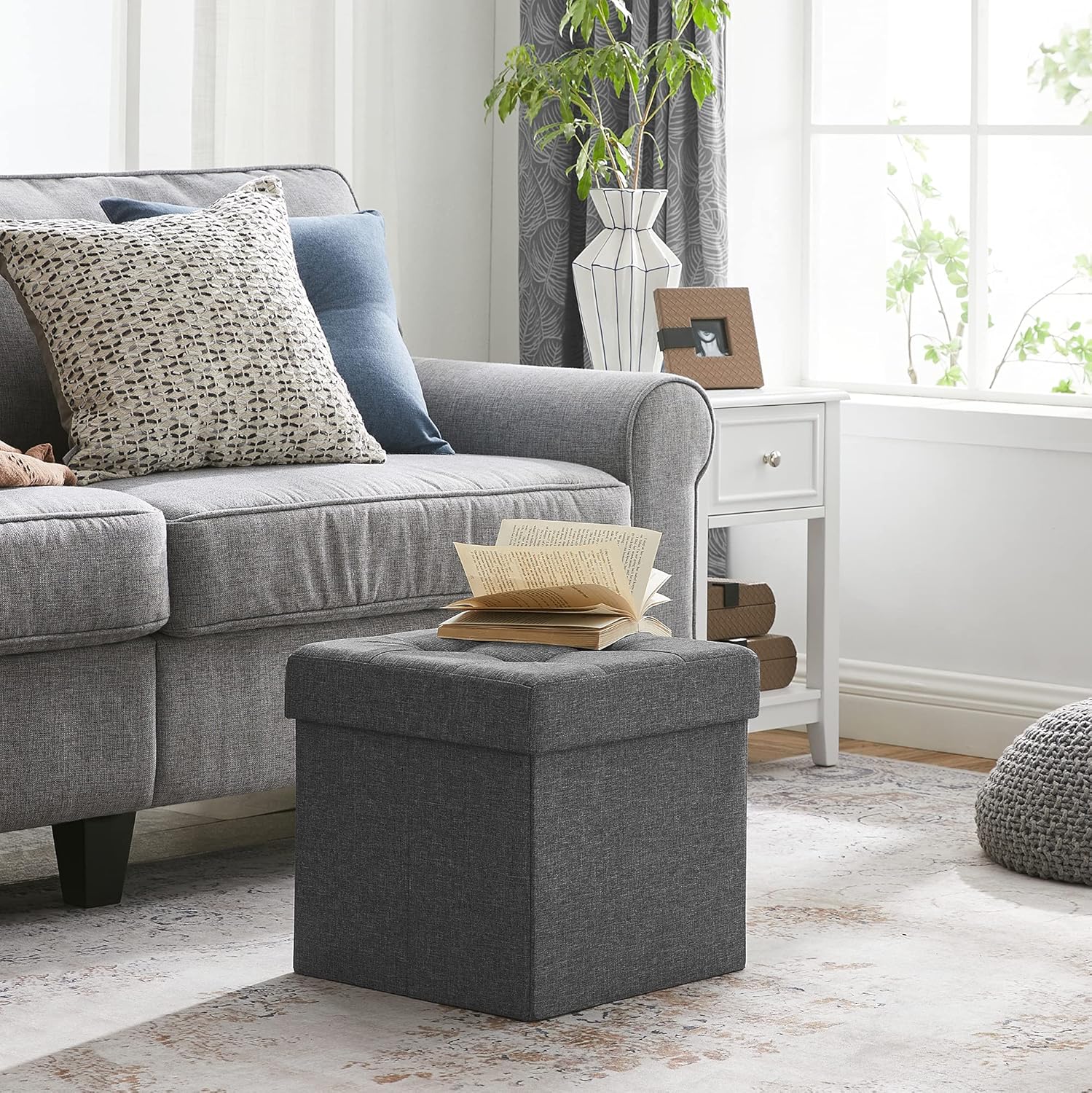 Thumbnail 1 de Pouf contenitore SONGMICS da 38 cm LSF027G12, panca pieghevole con seduta imbottita (grigio cenere)