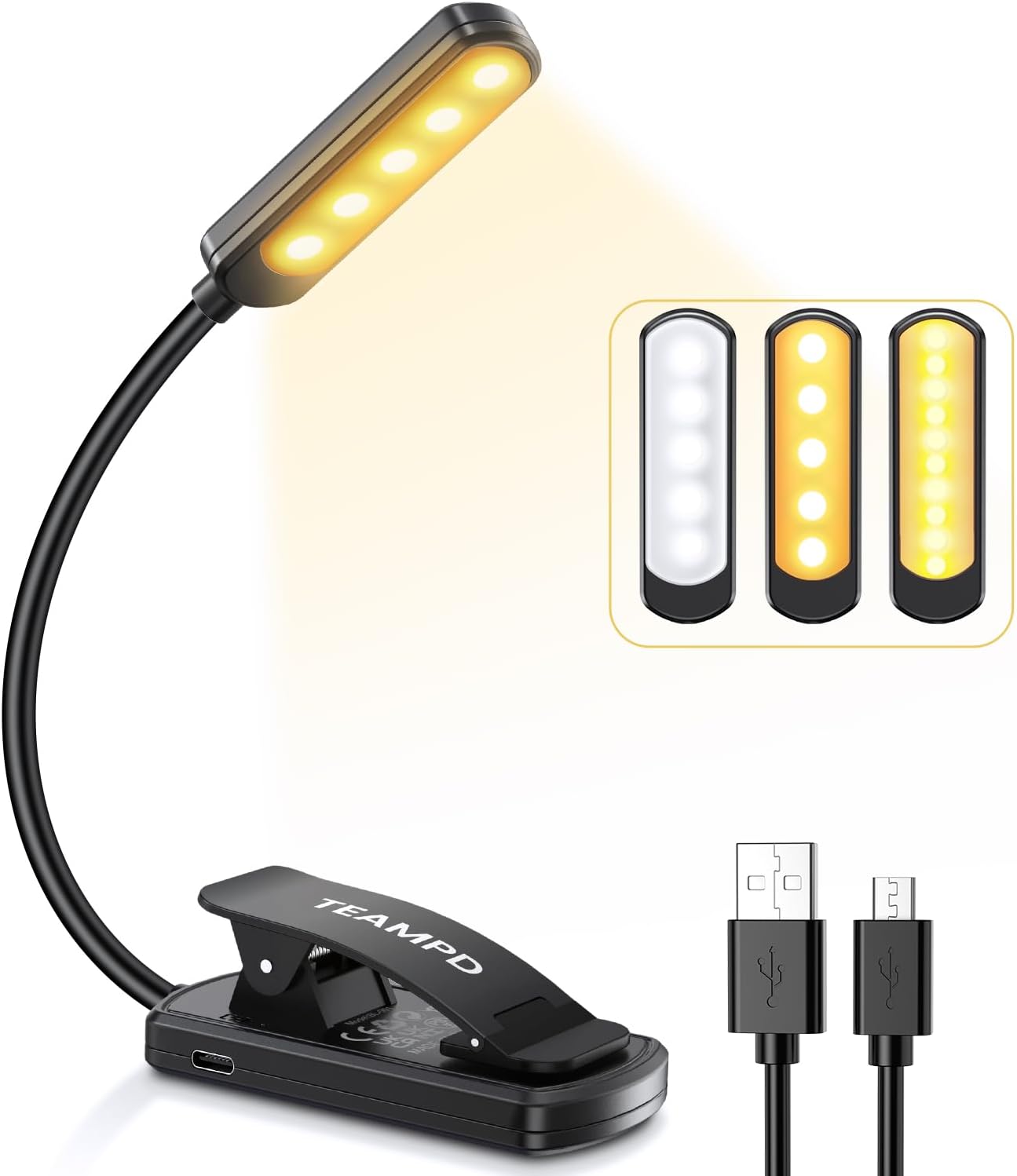 TEAMPD Luz de Lectura 10 LEDs USB recargable