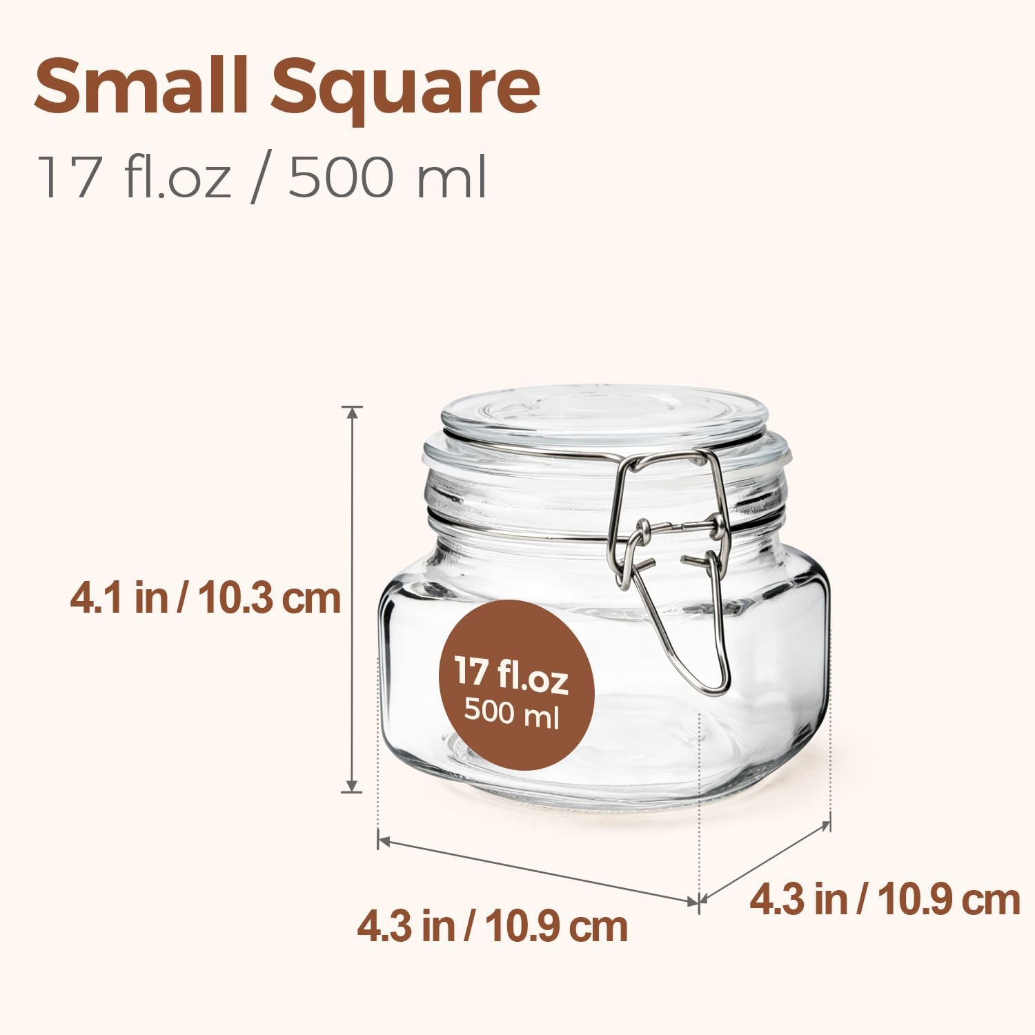 Thumbnail 1 de ComSaf Set of 6 Square Glass Jars with Airtight Wire Clamp Lids (17 Oz)