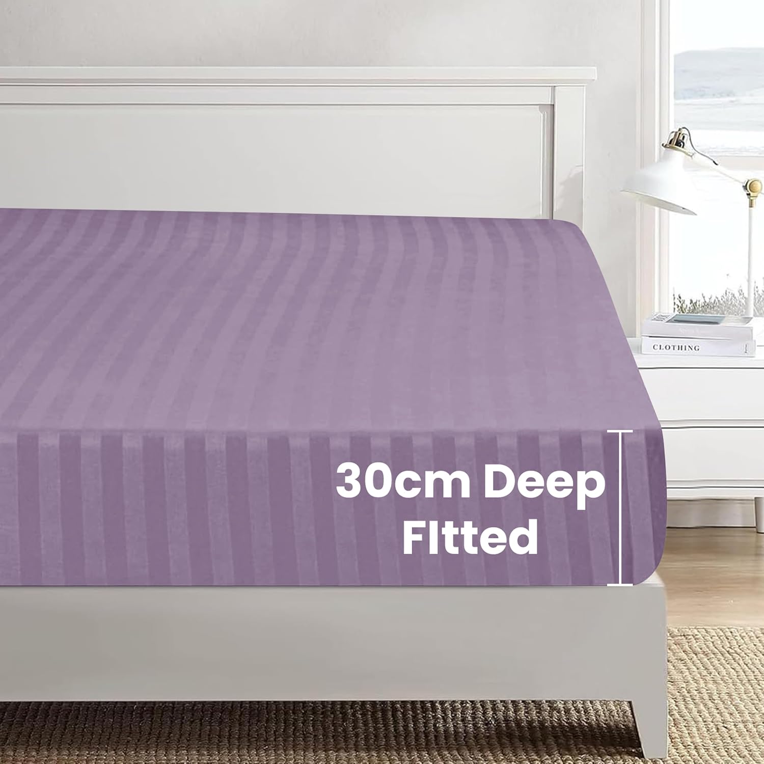 Thumbnail 2 de My home store Satin Stripe 4-Pcs Duvet Cover Set with Fitted Sheet (Lavender) – Double