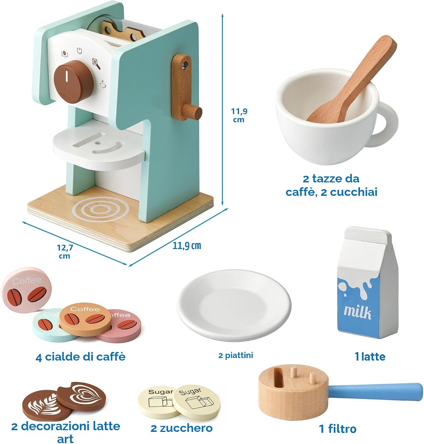 Thumbnail 4 de Set da cucina in legno per bambini: macchina da caffè espresso giocattolo Green