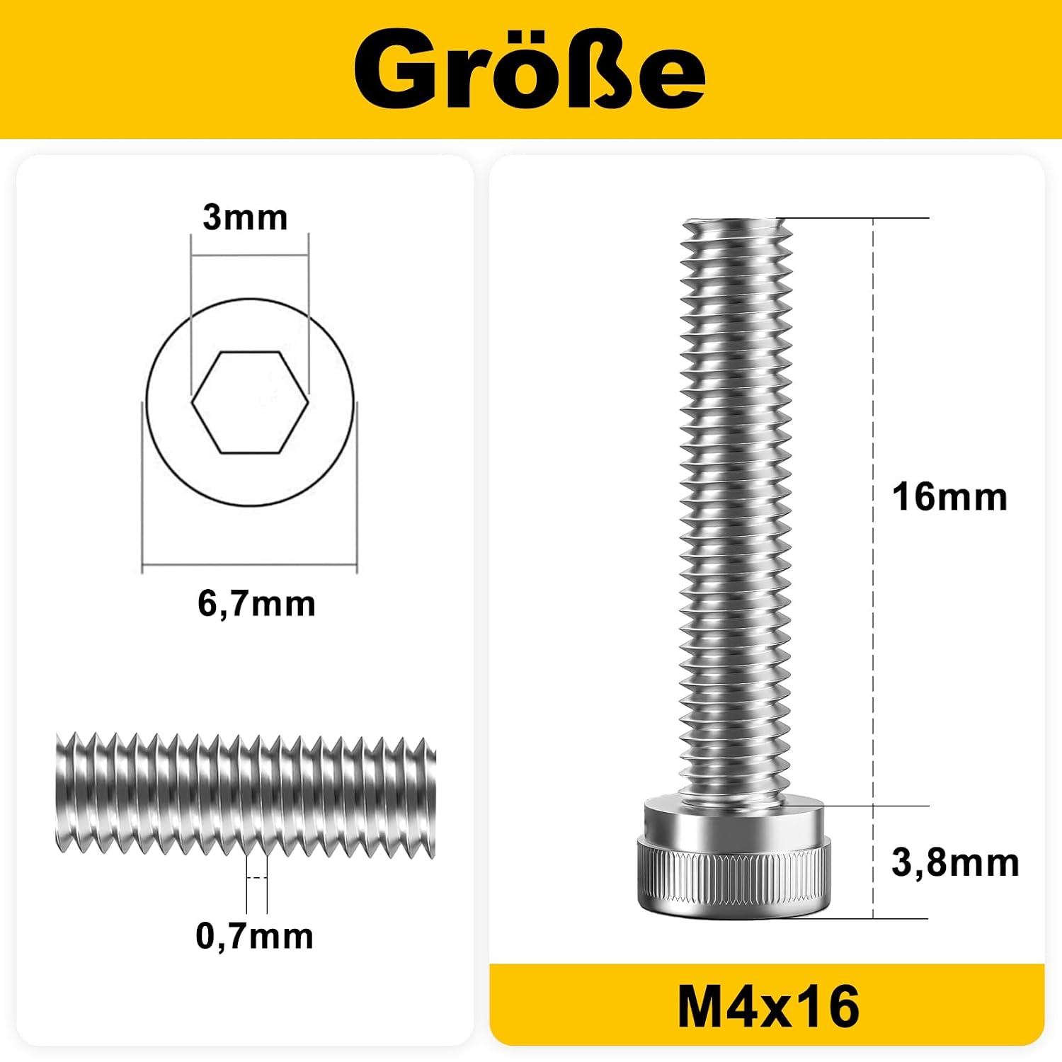 Thumbnail 1 de Zuyya M4x16 mm Schrauben – 120 Stück, Innensechskant, Zylinderkopfschrauben aus Edelstahl A2 V2A