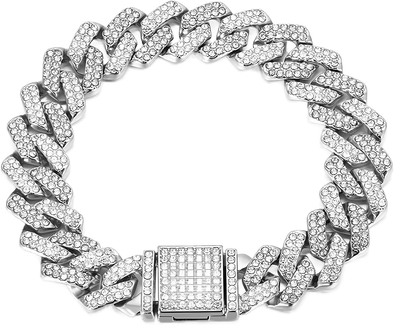Detalle 2 de Hotlion Silver Dog Chain with Diamond Cuba Link Collar