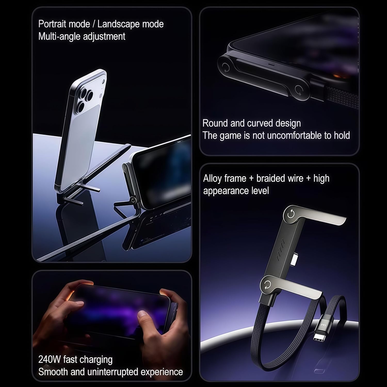 Thumbnail 5 de Kitbox 240W USB-C Ladekabel mit seitlichem 90° Anschluss und faltbarem Handyständer – 1,5 m