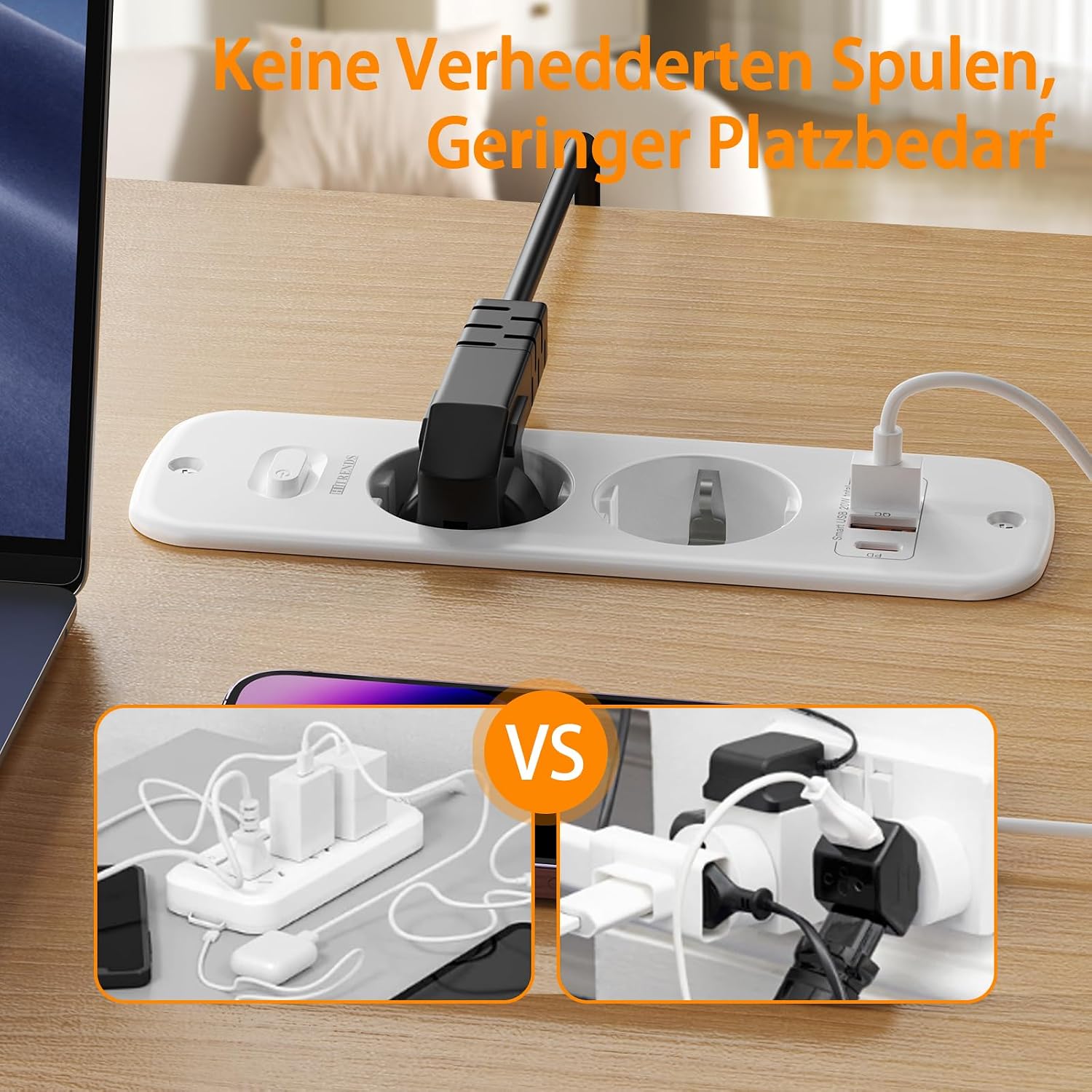 Detalle 2 de HITRENDS 2 Prises+2C-Blanc inschuifbaar stopcontact met 4 USB-poorten