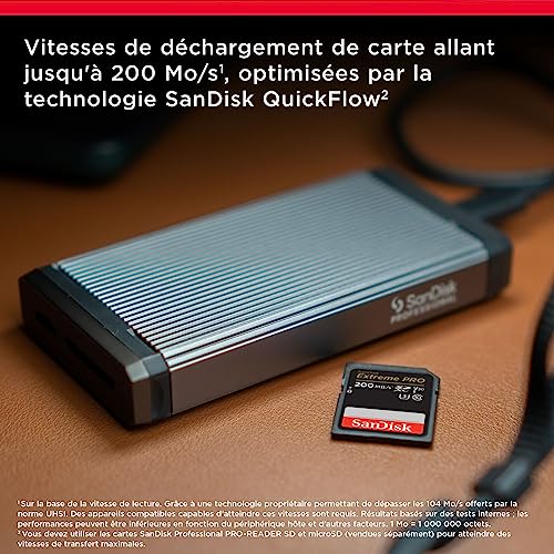 Detalle de SanDisk Extreme PRO Carte SDXC 256 Go – Vitesse jusqu'à 200 Mo/s, UHS-I, V30, 4K UHD