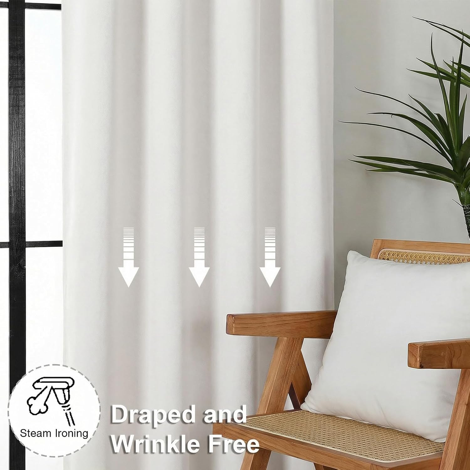 Thumbnail 6 de Simplebrand Ava Ivory Light Filtering Curtains, 2-Panel Set (63 Inch Length)