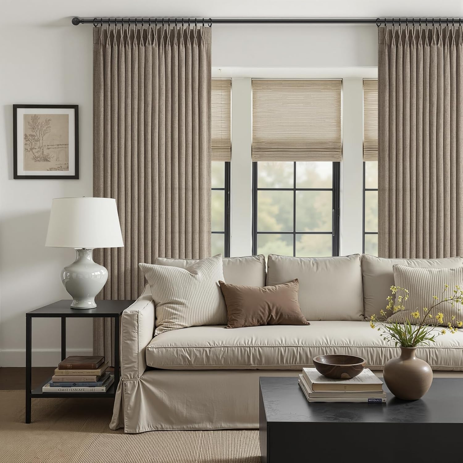 Thumbnail 4 de LuxuNap Pinch Pleated Linen Blend Curtains, 50 x 84 in, Dark Flax, 2 Panels