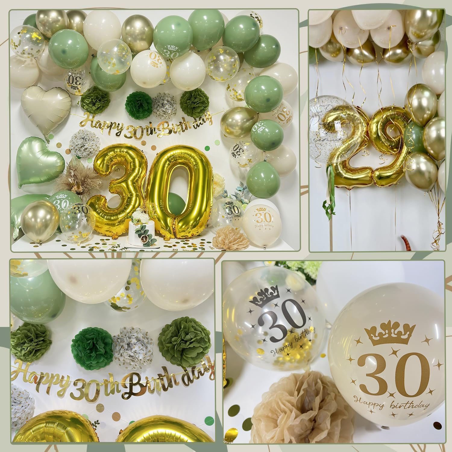 Thumbnail 4 de 30th Birthday Green & Gold Balloon Decoration Set for Women & Men