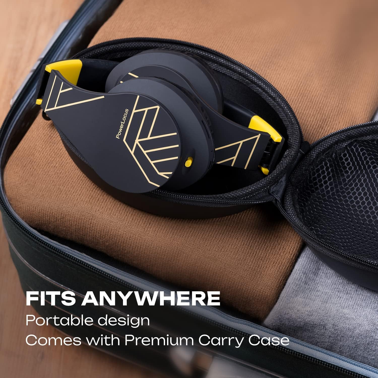 Thumbnail 6 de PowerLocus Bluetooth Over-Ear Headphones (Black/Yellow) with Mic, Foldable Design, Micro SD/TF and Wired Mode