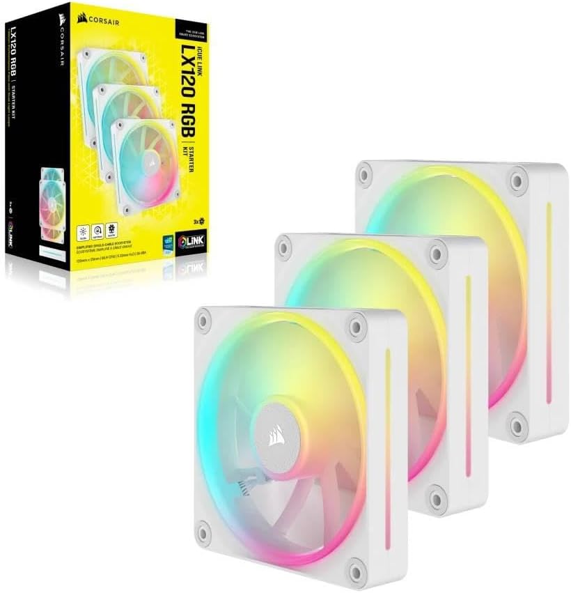 Thumbnail 3 de Corsair iCUE LINK LX120 RGB 120mm PWM-Lüfter Dreierpack – Dual Light Loops, iCUE LINK Hub, Weiß