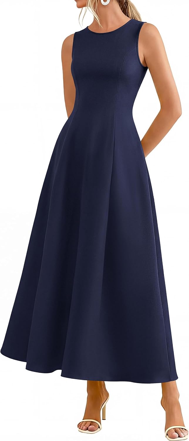 Detalle de PRETTYGARDEN Women's Sleeveless Summer Elegant Maxi Dress with Pockets