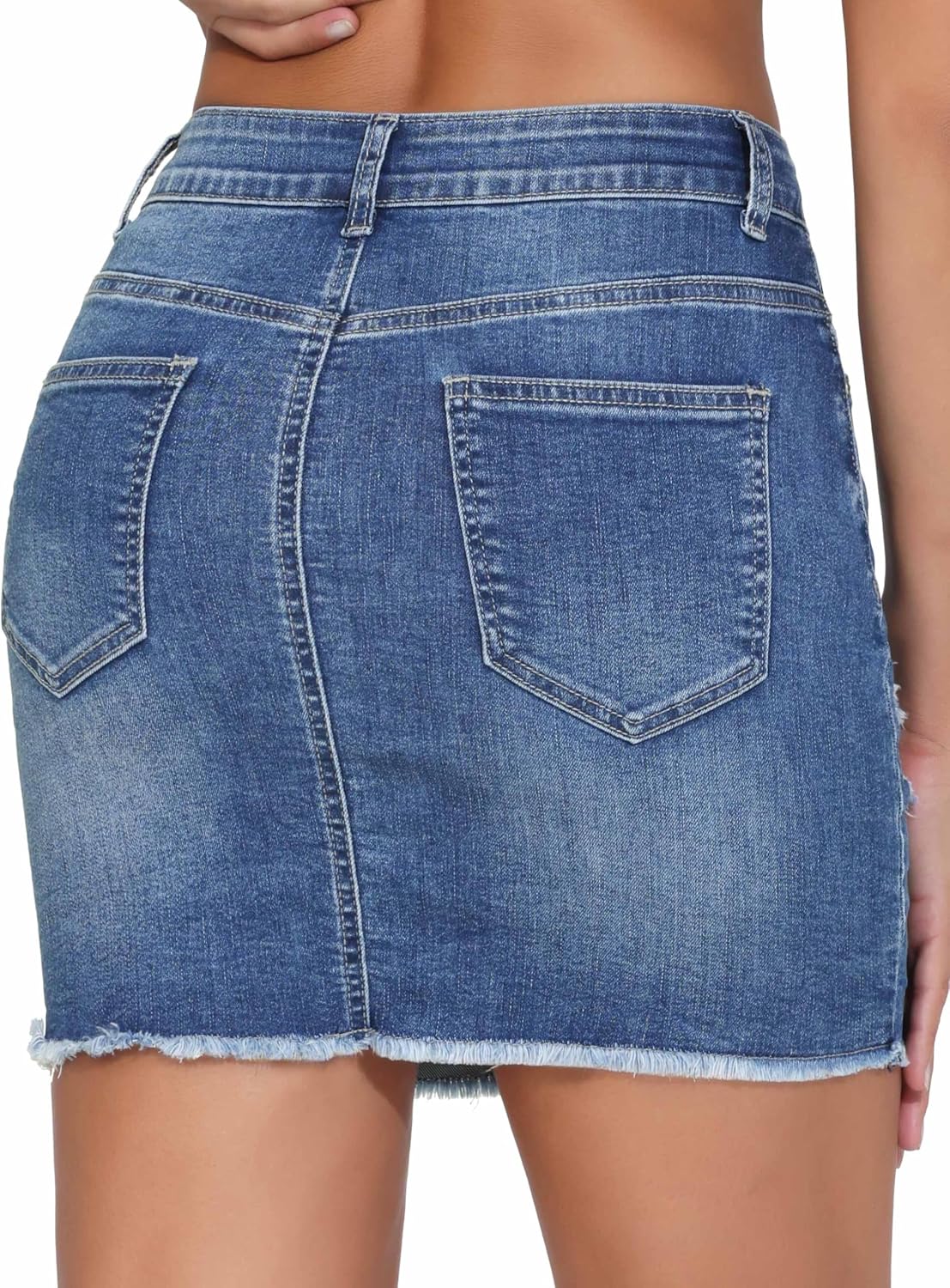 Detalle de THE GYM PEOPLE Women's Ripped Denim Mini Skirt, Stretch Denim, Raw Hem