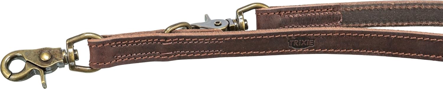 Detalle de Trixie 19003 Rustic – Guinzaglio in Pelle Grassa Marrone Scuro, 2,00 m x 25 mm (L‑XL) con ganci Trigger Snap regolabili