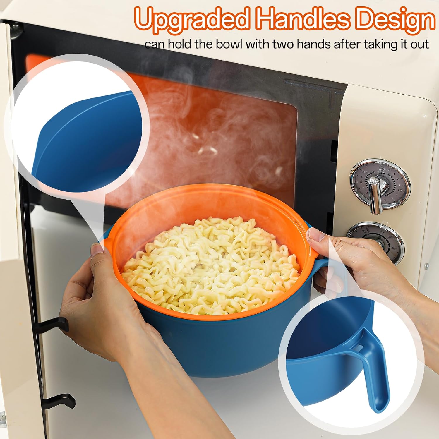 Detalle 1 de MEACOLIA rb 50 oz Microwave Ramen Cooker Bowl with Lid and Strainer
