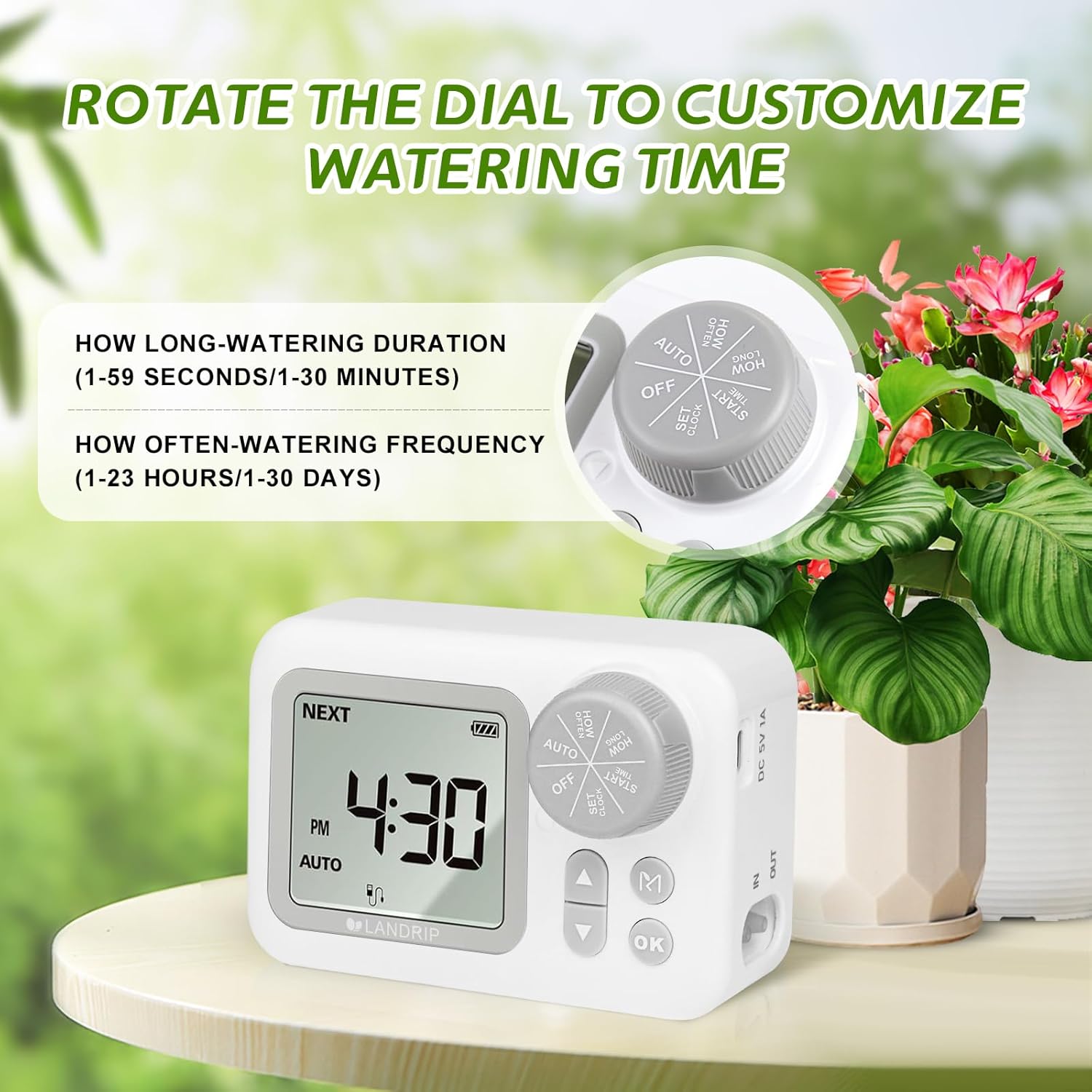 Thumbnail 1 de Landrip irrigazione automatica per vasi con timer LCD e programmazione (bianco)