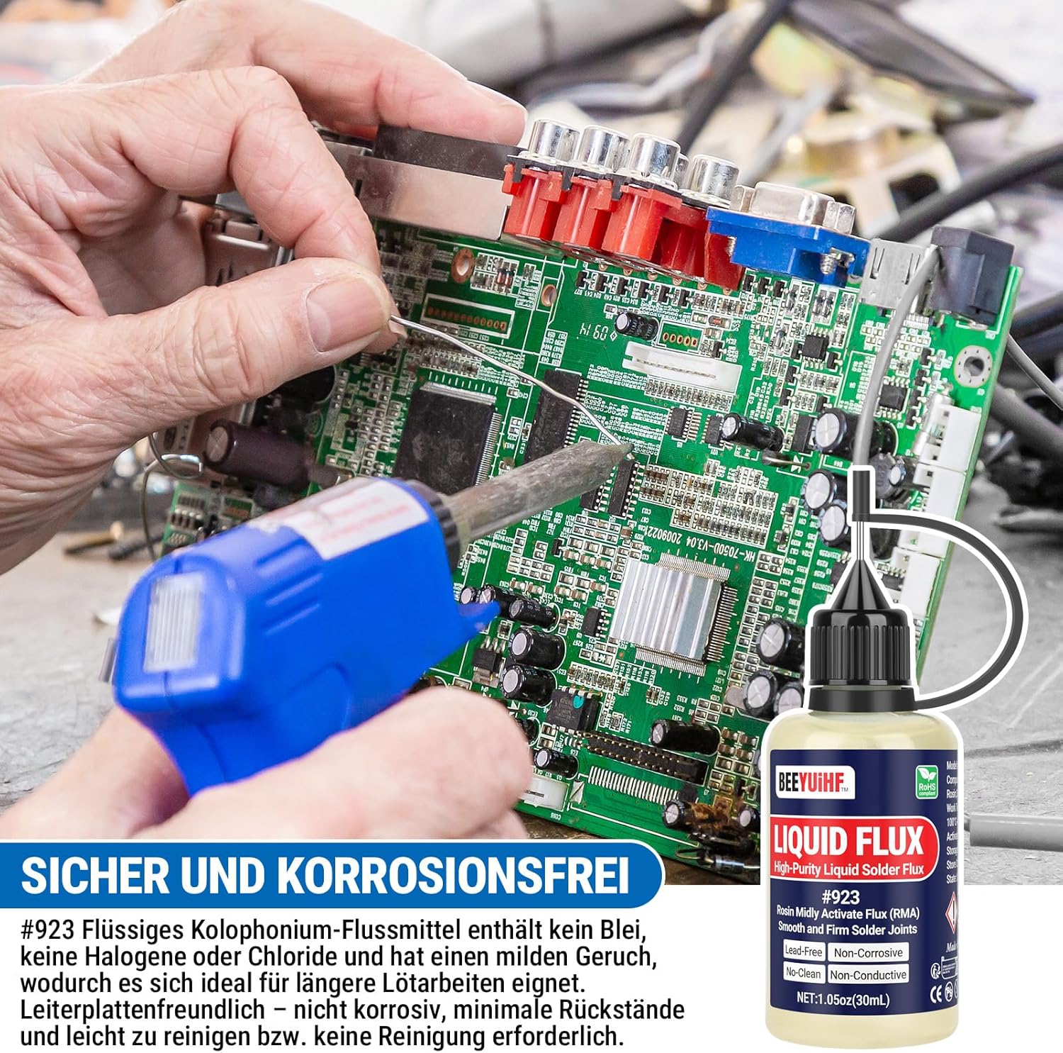 Detalle de BEEYUIHF Flüssiges Flussmittel #923 – neutrales, bleifreies Kolophonium-Lötwasser für Elektronik (30 mL)
