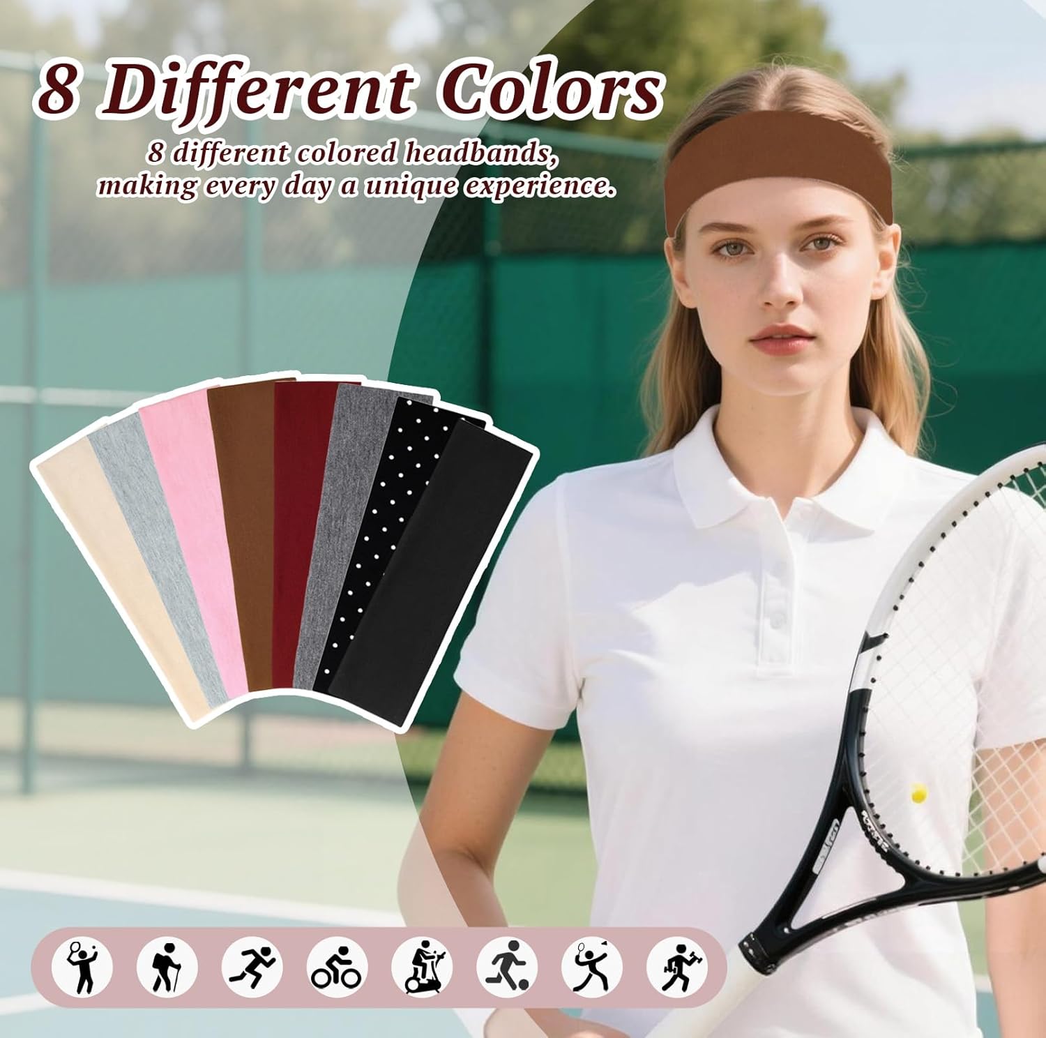 Thumbnail 3 de AWSOLAR 8 Pcs Headbands for Women's Hair – Elastic, Sweat-Wicking Sports Headbands